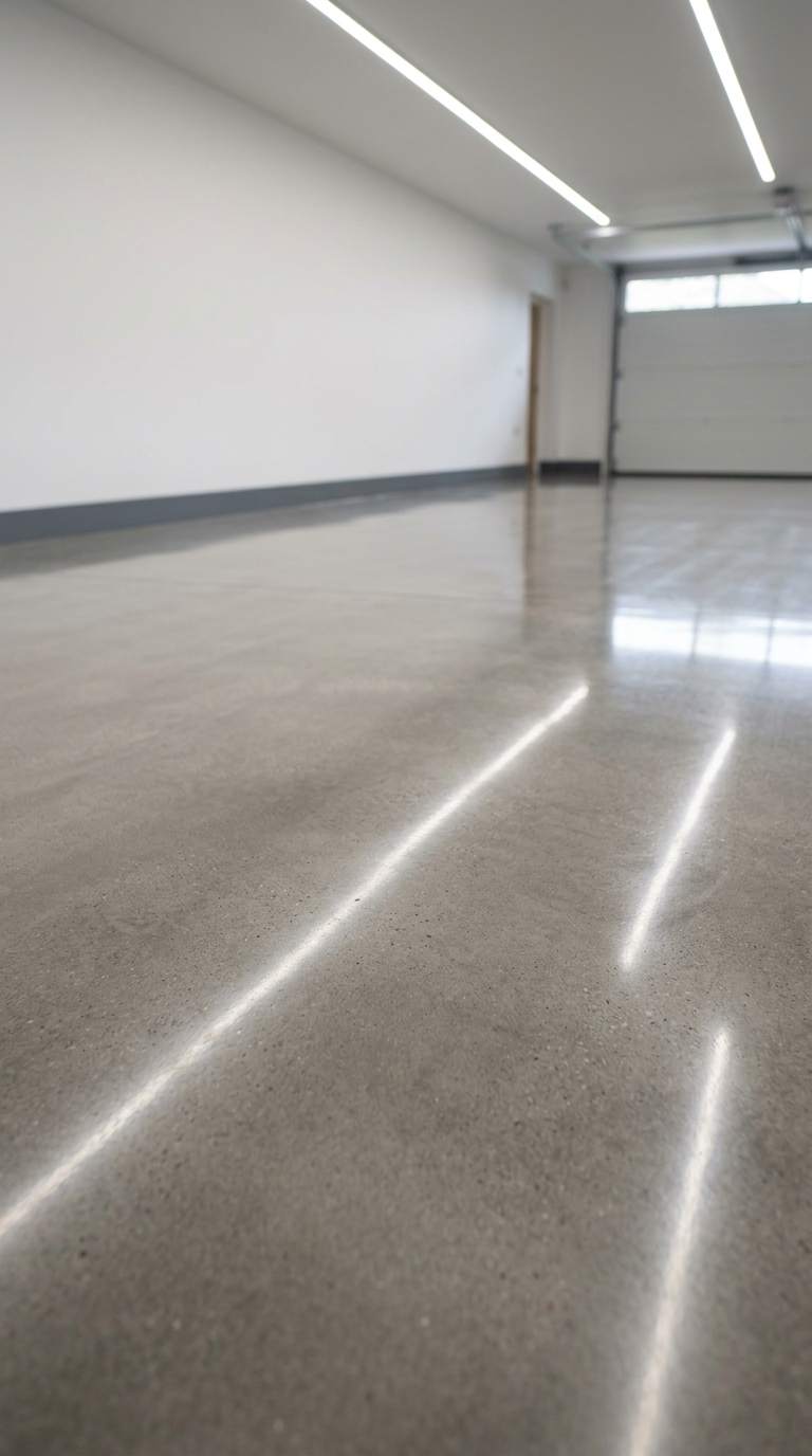 Close-up of polished grind and seal concrete flooring