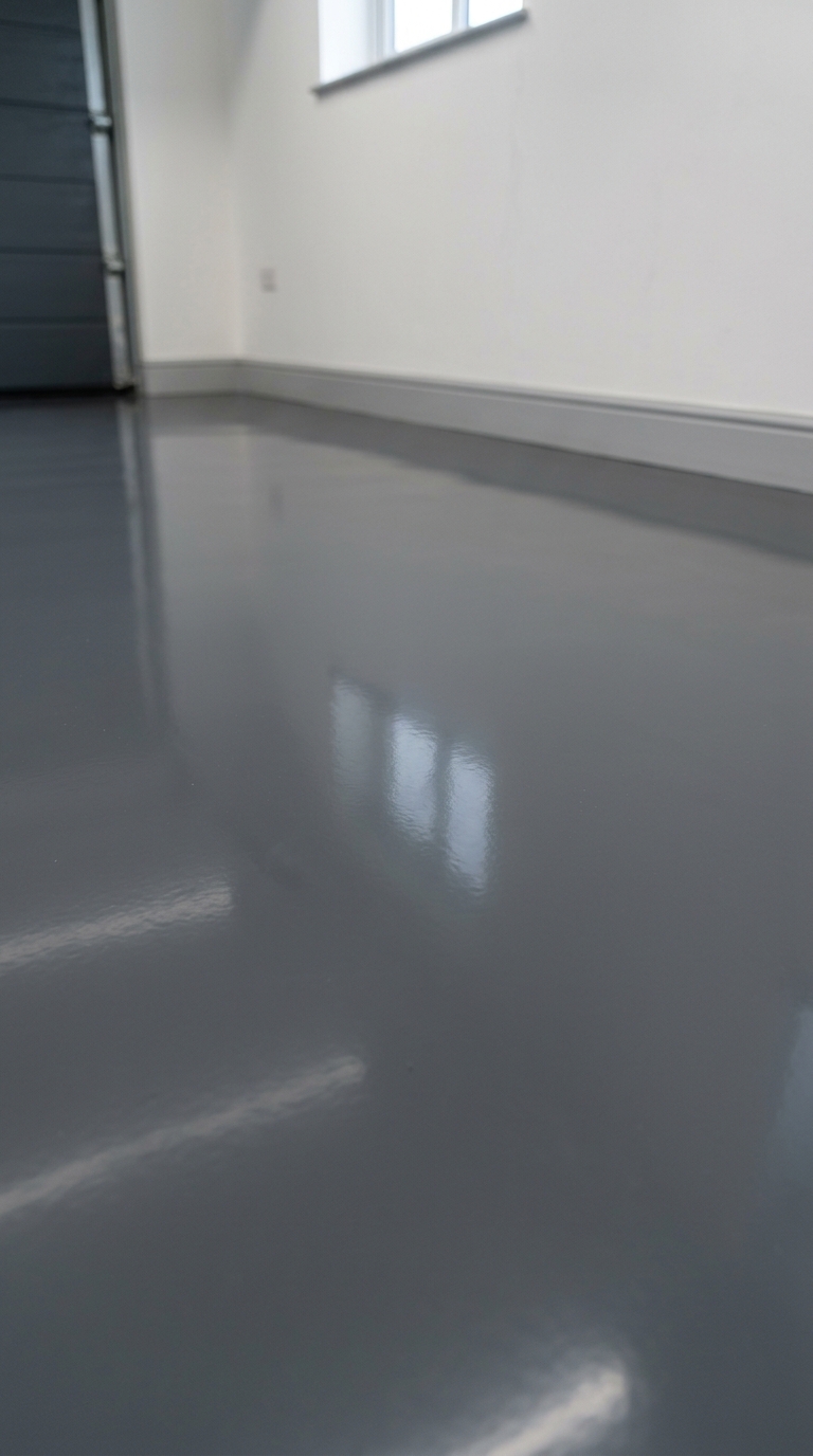 Close-up of solid colour epoxy flooring finish