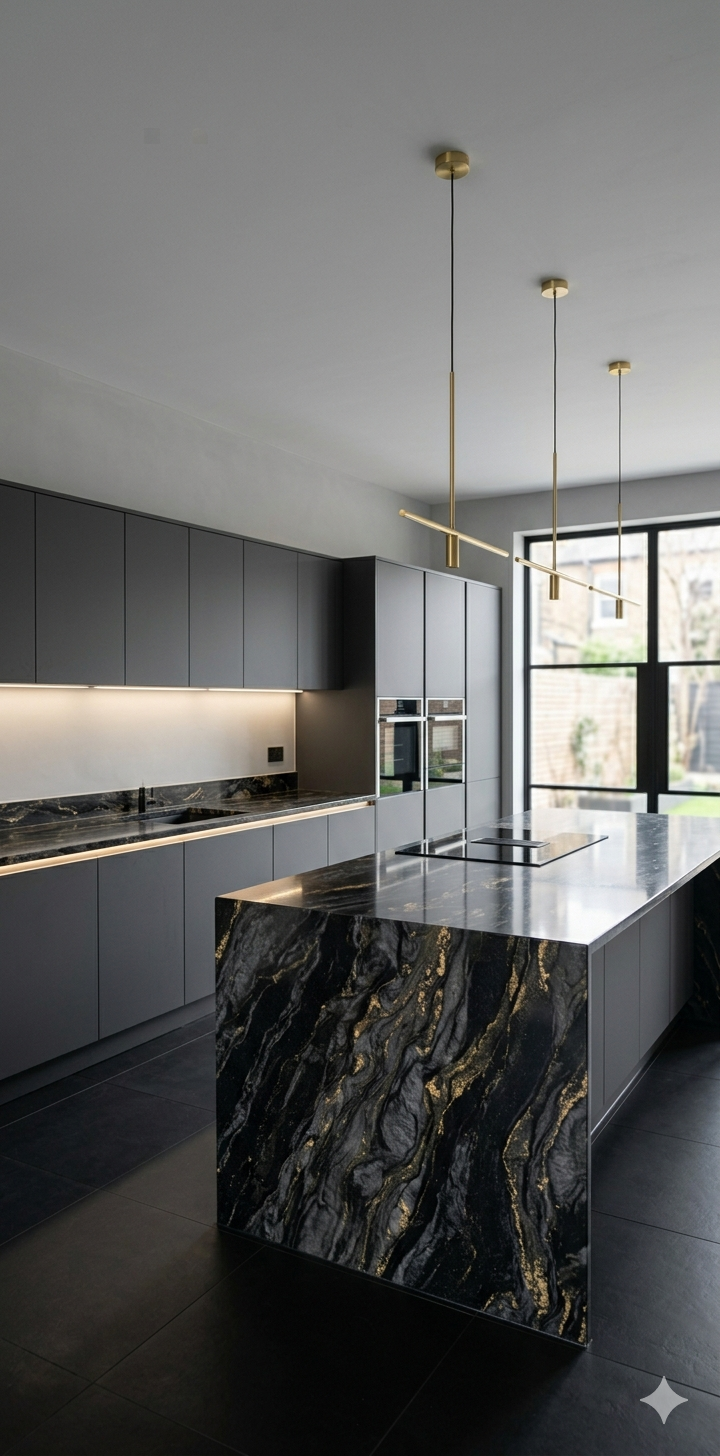 Modern kitchen with custom epoxy worktops